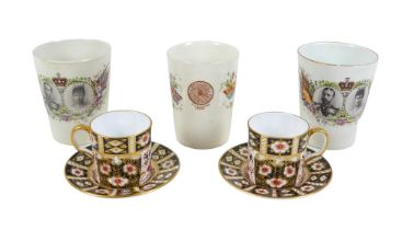 A group of mixed ceramics, comprising a pair of Royal Crown Derby Imari pattern, 2451, coffee