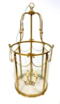 A Georgian style brass lantern pendant light, 41 by 83cm high.