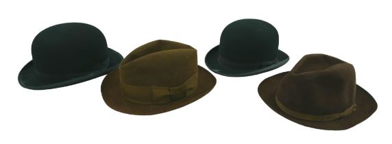 Four vintage hats, comprising, two Lock & Co. bowler hats, one with a Lock & Co. hat box, both