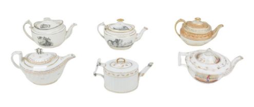 Six early 19th century and later teapots, including an early 19th century Crown Derby teapot with