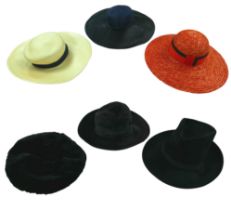 Six designer and other hats, including a Philip Treacy felt hat, three wide brimmed summer hats, two