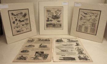 John Slack (British, 19th century): a set of three engraved bookplates, 'Agriculture', implements