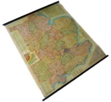 A Map of England, wall hanging on wooden roller.