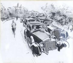 Francis Marshall 1901-1980 brush and ink "Coming home from the races" initialled with Michael Parkin