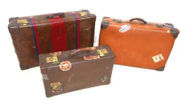 Three vintage fibre suitcases with interesting labels. (3)