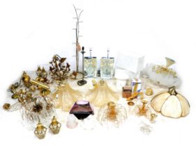 A large collection of lights and lighting, including ceiling pendant lights, a pair of table