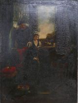 Dutch School (19th century): an interior scene with a young lady wearing pearls reading a