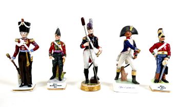A group of five china figurines, of military interest, including a Goebel 'Officier d'infanterie
