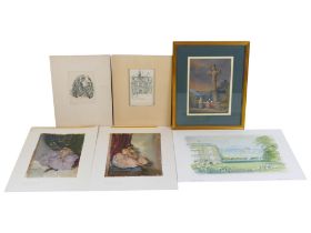 A group of etchings and prints, including two prints by Sir William Russell Flint, RA, two mounted