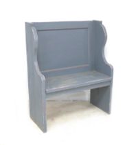 A modern pine shabby chic grey painted hall / kitchen bench, with shaped wing sides, 89 by 42 by