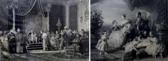 Group of prints comprising of two large engravings, Napoleon at his coronation', signed by ‘J