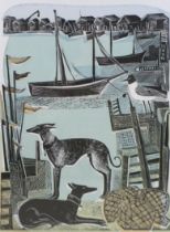 Angela Harding (British, b. 1960): 'Harbour Whippet', limited edition print, number 12/50, framed 53