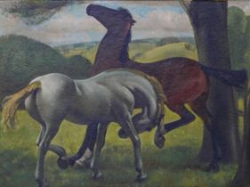 Frederick Charles Herrick (British, 1887-1970): study of two horses oil on board, unsigned but