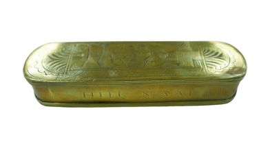 An 18th century Dutch Tobacco box, decorated with outdoor scenes with two couples enjoying a tobacco