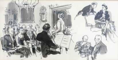 Francis Marshall (1901-1980): sketch entitled concert at the Austrian embassy, frame size 64cm by