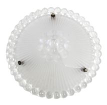 An R Lalique ribbed glass ceiling lamp shade, with bauble decoration, a/f, 29cm diameter.