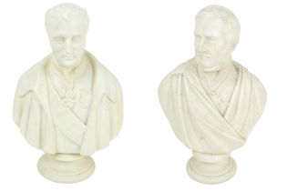 Two later 19th century Copeland parian ware busts, the first of the Duke of Wellington with