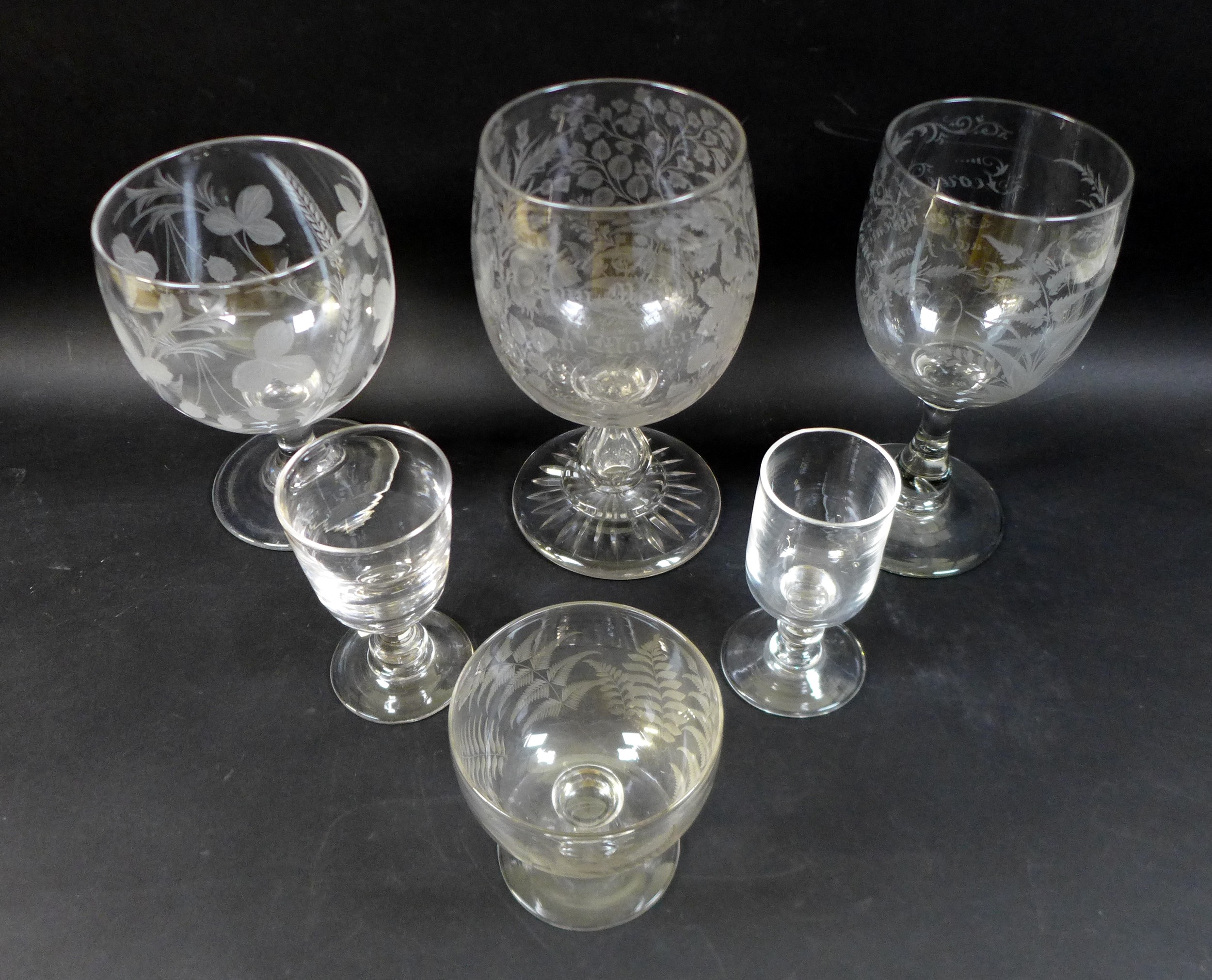 A group of three clear glass 19th century presentation vases / goblets, comprising one engraved - Image 2 of 2