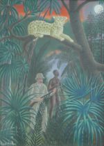 Coque Martinez (1926-2009 Spanish) oil on canvas jungle scene frame size 58cm by 74cm inscribed