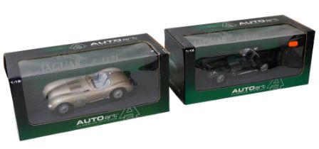 Two Auto Art Classics Division 1/18 scale die-cast model Jaguar C-type cars, both with original