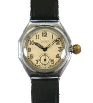 An Art Deco Oyster Rolco gentleman's wristwatch, circa 1920s, octagonal chromed metal case, circular