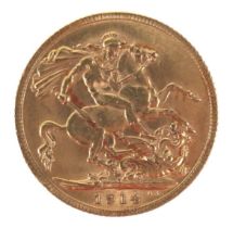 A George V gold sovereign, 1914.