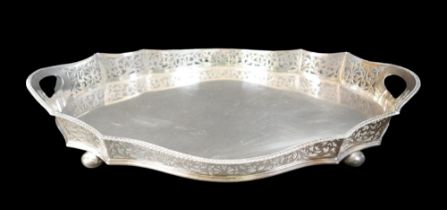 A good quality Walker and Hall silver plated shaped tray with open work gallery, 60 by 40 by 8cm