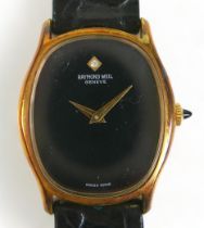 A Raymond Weil Geneve Swiss made wristwatch, with black dial inlaid with a single white stone,