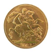 An Edward VII gold sovereign, 1909.