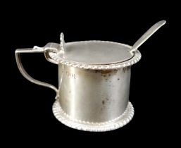 A silver mustard, with blue glass liner and a plated spoon, late 19th / early 20th century, Thomas