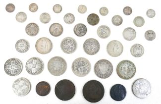 A collection of 19th century and later coins, including a George III 1816 shilling, some Victorian