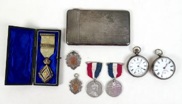 A Queen Victoria commemorative silver gilt Masonic medal, bearing dates 1837-1897 with ribbon and