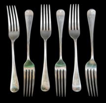 Six George V silver table forks, with 'H' to finials, Cooper Brothers & Sons Ltd. Sheffield 1927