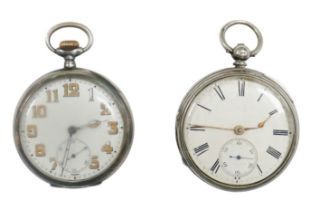 Two 19th century and later silver cased open face pocket watches, comprising a Victorian key wound