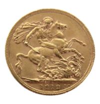 A George V gold sovereign, 1912.