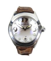 A Corum Boutique Bubble dial stainless steel cased wristwatch, ref 163.150.20, circular white dial