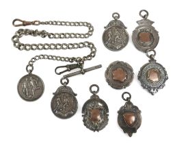 A collection of silver football league medals, comprising seven Rutland / Castle Bytham Football