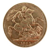 A Victoria Jubilee Head gold sovereign, 1889, Melbourne, Australia Mint.