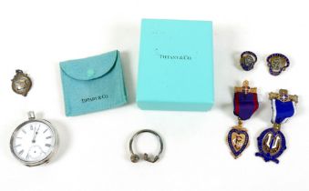 A Tiffany & Co. Golf themed key ring, with Tiffany cloth pouch and box, other silver collectables,