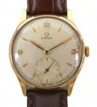 A 9ct yellow gold Omega manual wind gents wristwatch with secondary dial, 33mm case, total weight 36