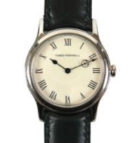 A Theo Fennell 18ct white gold gentleman's wristwatch, circular cream dial with black Roman