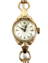 A 9ct gold lady's Roamer 17 Jewels cocktail watch, 9ct gold case and bracelet, part Arabic dial with