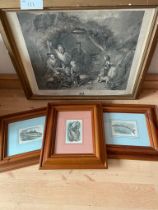 Engravings after Landseer and 3 fish prints