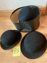 3 Bowler hats and a hat box