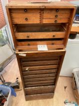 2 Cabinets, file drawers a/f one tambour fronted