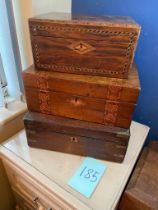 2 Victorian walnut inlaid writing boxes and rosewood writing box a/f