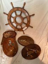 Ships wheel, 4 Indian plaques, flower press