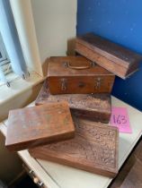 Carved wood and other boxes,5 a/f