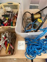 Screwdrivers, hole punches, rope, solder oddments