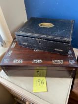 Rosewood writing box and leather covered box a/f